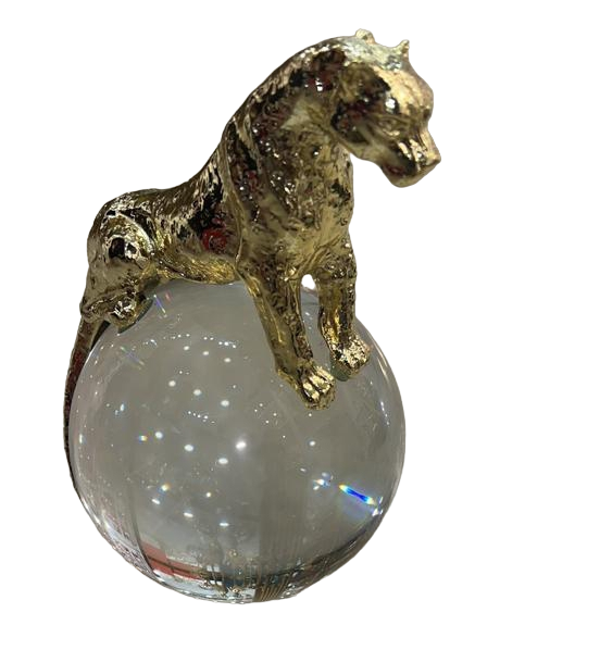 DECO DOREE LEOPARD SUR CRISTAL